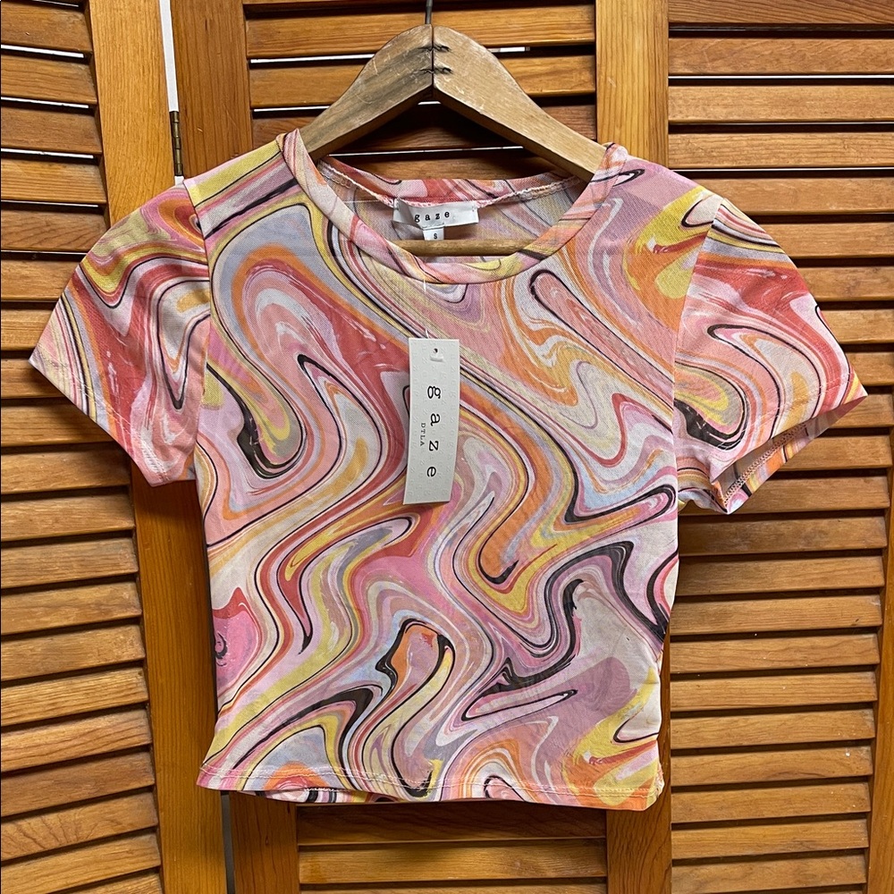 Gaze Sheer Multicolor Swirl Crop Top